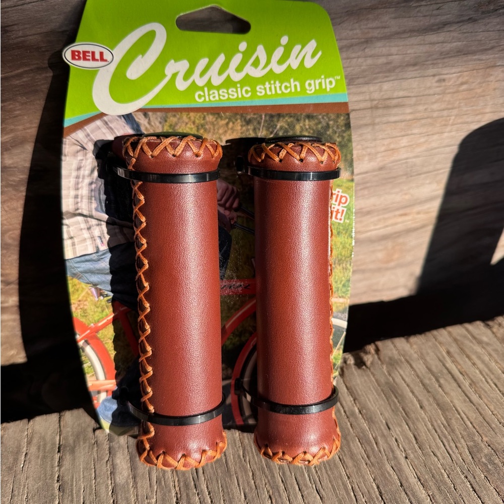 Cruisin Classic Stitch Grip Leather Handlebar Grips - Brown NWT bicycle